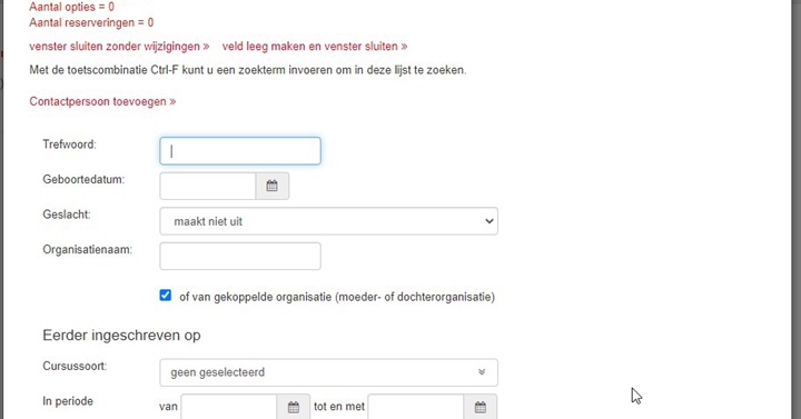 Extra filter bij toevoegen inschrijvingen