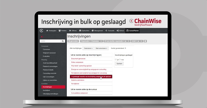 Cursusplanner: Inschrijvingen in bulk op geslaagd zetten