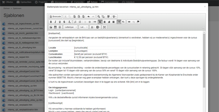 Mailsjablonen bewerken vanuit beheer-sjablonen